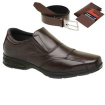Sapato Loafer Social de Couro Masculino Leve Ortopédico com Carteira e Cinto