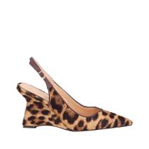 Sapato Luiza Barcelos Scarpin Slingback Anabela Couro Onça