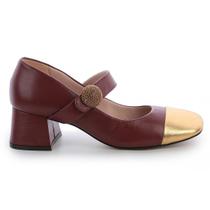 Sapato Mary Jane de Couro Malbec