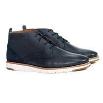 Sapato Masculino Botinha Social Oxford de Couro Premium Cor Azul Marinho