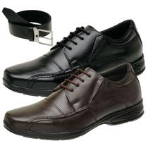 Sapato Masculino Casual Cadarço De Amarrar Couro Kit 2 pares + Cinto