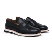 Sapato Masculino Casual Couro Loafer Textura Bico Redondo