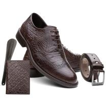 Sapato Masculino Couro Croco + Cinto + Carteira + Calçadeira