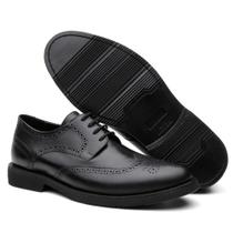 Sapato Masculino Derby Couro Brogue Solado Blaqueado