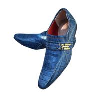 Sapato Masculino Italiano Em Couro Crokodilo Azul Ref: 1028