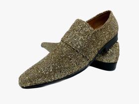 Sapato Masculino Italiano Em Couro Dourado Glitter Ref: D723