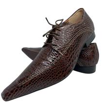 Sapato Masculino Italiano Em Couro Marrom Executivo Croco Ref: D608