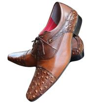 Sapato Masculino Italiano Em Couro Oxford - Marrom - Brown Hive