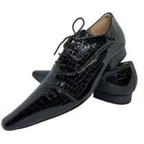 Sapato Masculino Italiano Em Couro Preto Executivo Croco Ref: D611 Sapato Masculino Italiano Em Couro Preto Executivo Croco Ref: D611
