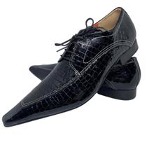 Sapato Masculino Italiano Em Couro Social Executivo Croco Preto Ref: 587