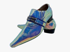 Sapato Masculino Italiano Em Couro Social Prata Quadriculado Ref: D825 Sapato Masculino Italiano Em Couro Social Prata Quadriculado Ref: D825