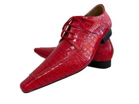 Sapato Masculino Italiano Em Couro Vermelho Croko Slin Ref: D667