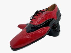 Sapato Masculino Italiano Em Couro Vermelho Verniz Molhado Ref: D719