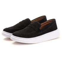 Sapato Masculino Mocassim Loafer Camurça Luxo Café Sola Alta - Atria Shoes