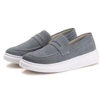 Sapato Masculino Mocassim Loafer Camurça Luxo Café Sola Alta