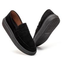 Sapato Masculino Mocassim Sola Alta Macio Confortável Camurça Luxo Premium