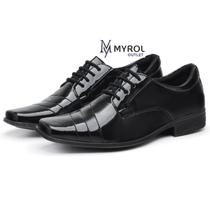 Sapato Masculino Myrol Outlet Social Clássico Preto Verniz Com Cadarço