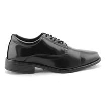 Sapato Masculino Oxford Salto Baixo com Cadarço Preto Verniz Bico Quadrado