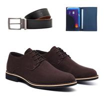 Sapato Masculino Social Casual Derby Oxford Sola EVA + CintoECarteira