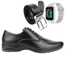Sapato Masculino Social Macio Leve + Relógio Smart Inteligente + Cinto Dupla Face