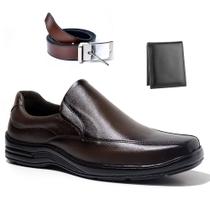 Sapato Masculino Social Ortopédico Couro Legítimo Clássico Kit Cinto + Carteira