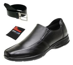 Sapato Masculino Social Ortopédico Couro Legítimo Clássico Kit Cinto + Carteira