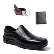 Sapato Masculino Social Ortopédico Couro Legítimo Clássico Kit Cinto + Carteira