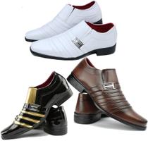 Sapato masculino social pizzolev kit 3 pares branco marrom e dourado