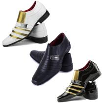 Sapato masculino social pizzolev kit 3 pares linha dourado e preto