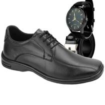 Sapato Masculino Social Preto Com Cadarços Cinto e Relogio Sapato Masculino Social Preto Com Cadarços Cinto e Relogio