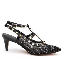 Sapato Mezzo Punto Slingback Tela Strass