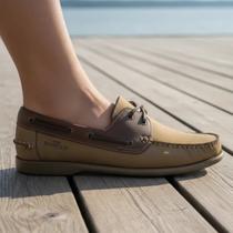 Sapato Mocassim Deckshoes Masculino Couro Samello - Marrom/Osso