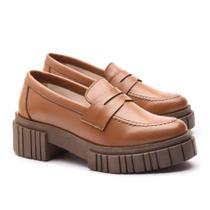 Sapato Mocassim Feminino Couro Tratorado Oxford Flatform