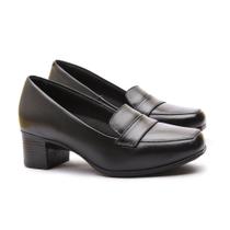 Sapato Mocassim Feminino Em Couro Classico Bico Quadrado