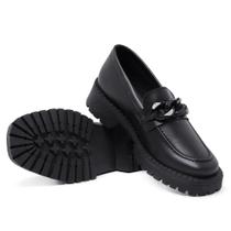 Sapato Mocassim Feminino Estilo Oxford Fivela Trançada Preto 2810NH