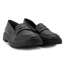 Sapato Mocassim Feminino Liso Preto Plataforma Couro
