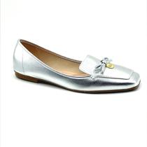 Sapato Mocassim Feminino Moleca Metalizado Prata 5737203