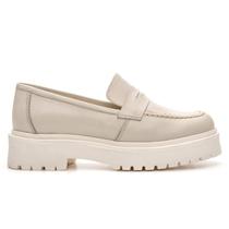 Sapato Mocassim Feminino Off White Tratorado Em Couro Conforto 0138