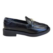 Sapato Mocassim Feminino Vizzano Loafer Slip-On Conforto Casual Verniz Detalhe Metalizado 1453.202 Preto
