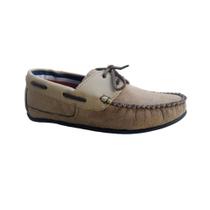 Sapato Mocassim Infantil Masculino Camurça Sintética Bege/areia Cadarço