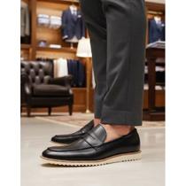Sapato Mocassim Loafer Fino Casual Em Couro Virtus Tratorado