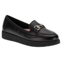 Sapato Mocassim Moleca Conforto Anabela Detalhe Metalizado Preto