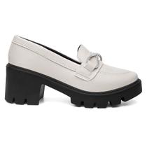Sapato Mocassim Oxford Feminino Salto Médio Tratorado Moderno Confortável
