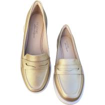Sapato mocassim oxford tratorado ultraconforto modare metalizado dourado- 7357.100