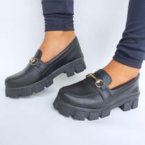 Sapato Mocassim Preto Feminino Tratorado Moderno