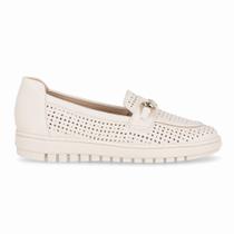 Sapato Mocassim Salto Baixo Off White