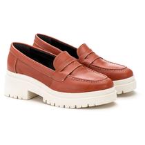 Sapato Mocassim Salto Tratorado Oxford Conforto Couro