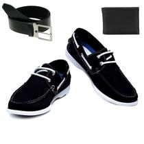 Sapato Mocassim Syder Masculino Casual em Couro Nobre Premium Kit Carteira e Cinto