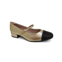 Sapato Moleca Boneca Salto Baixo 5795.103 Dourado/Preto