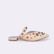 Sapato Mule Dubai Off-White com esferas Douradas